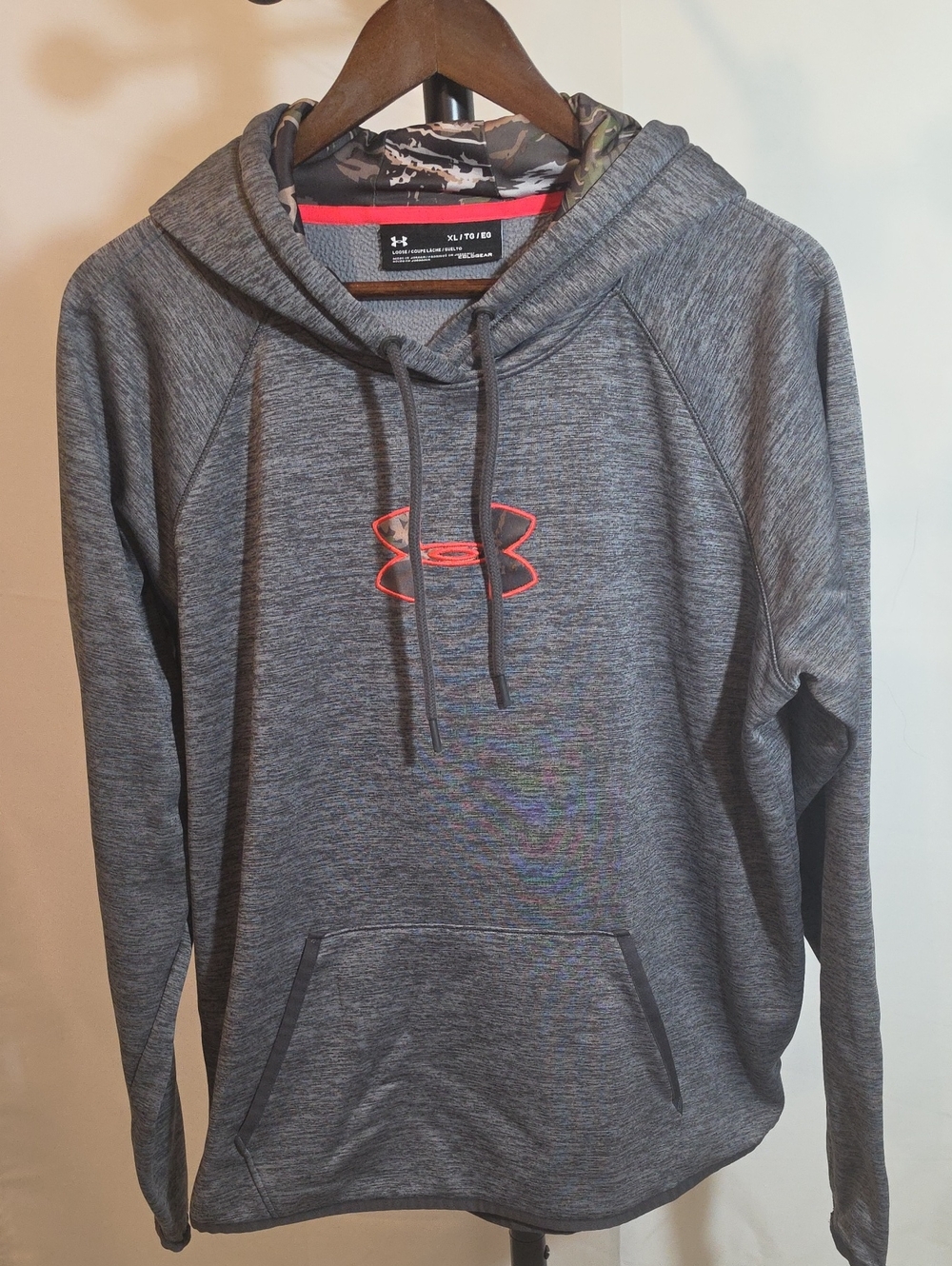 Under Armour Men’s Heather Gray Zip-Up Hoodie with Coral Logo Accent